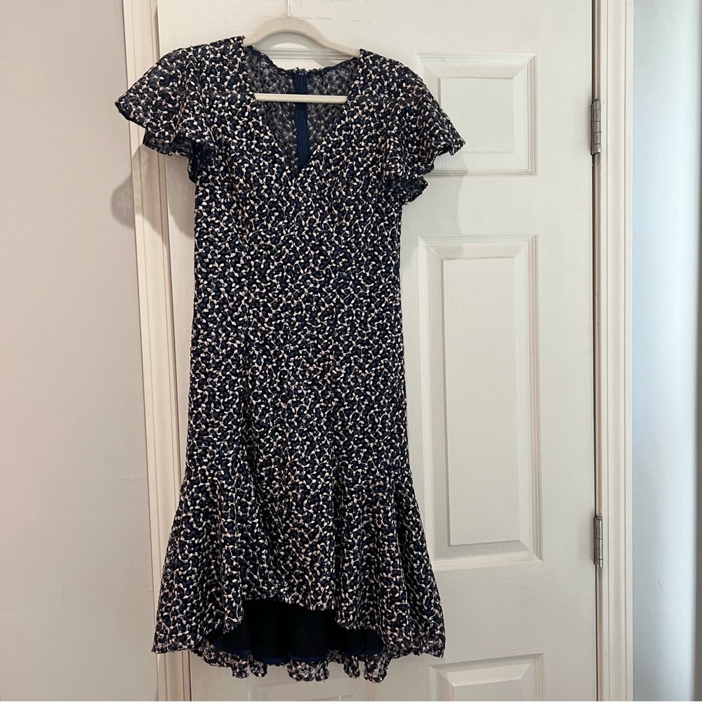 Carmen Marc Valvo Infusion short-sleeve V-neck flounce dress